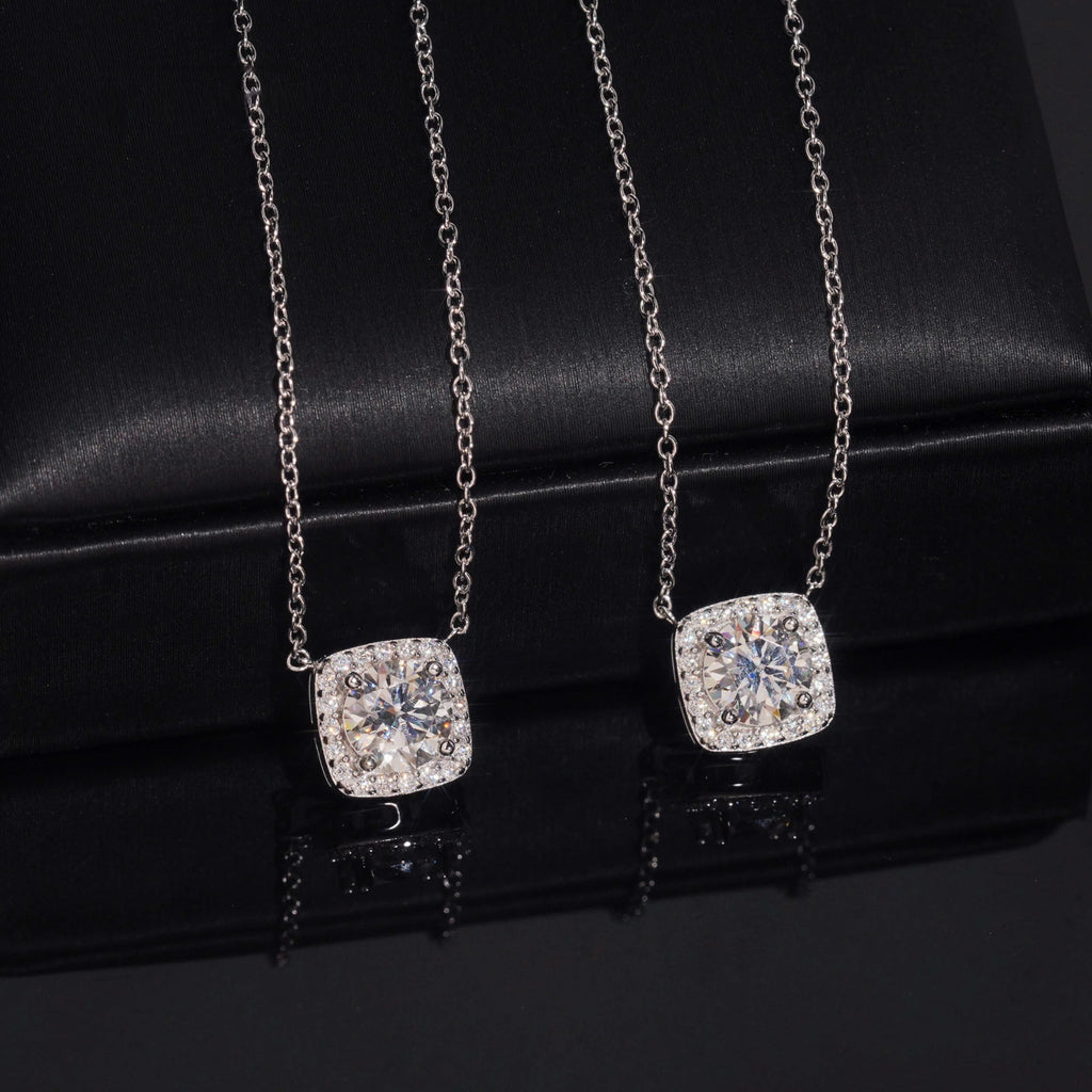 Elegant Halo Moissanite Pendant Necklace in Sterling Silver