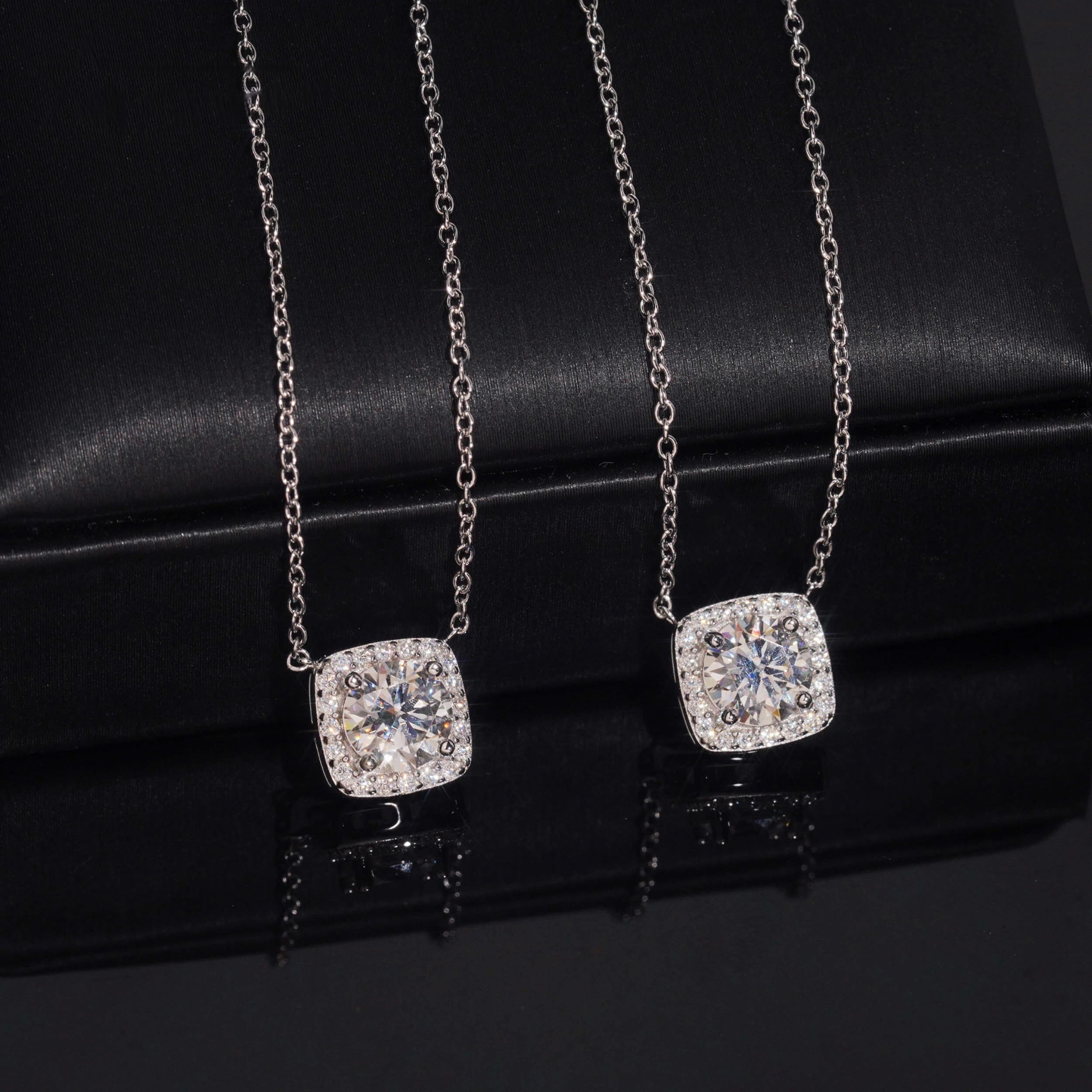 Elegant Halo Moissanite Pendant Necklace in Sterling Silver
