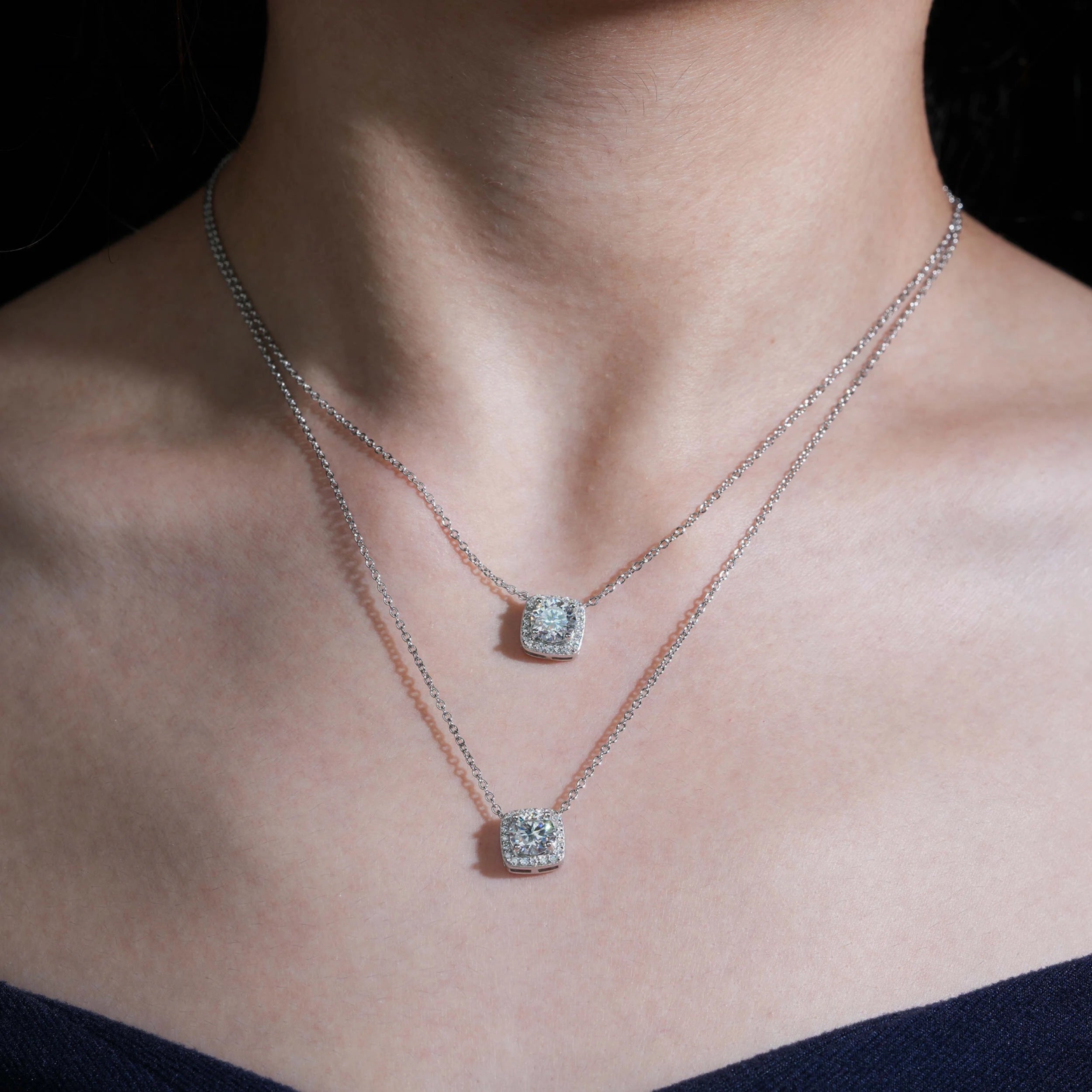 Elegant Halo Moissanite Pendant Necklace in Sterling Silver
