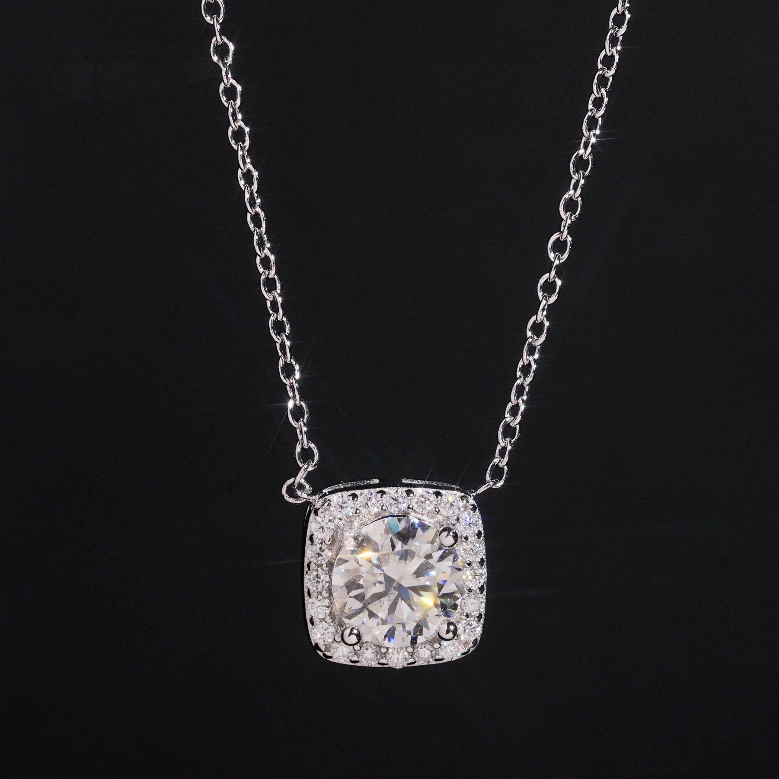Elegant Halo Moissanite Pendant Necklace in Sterling Silver