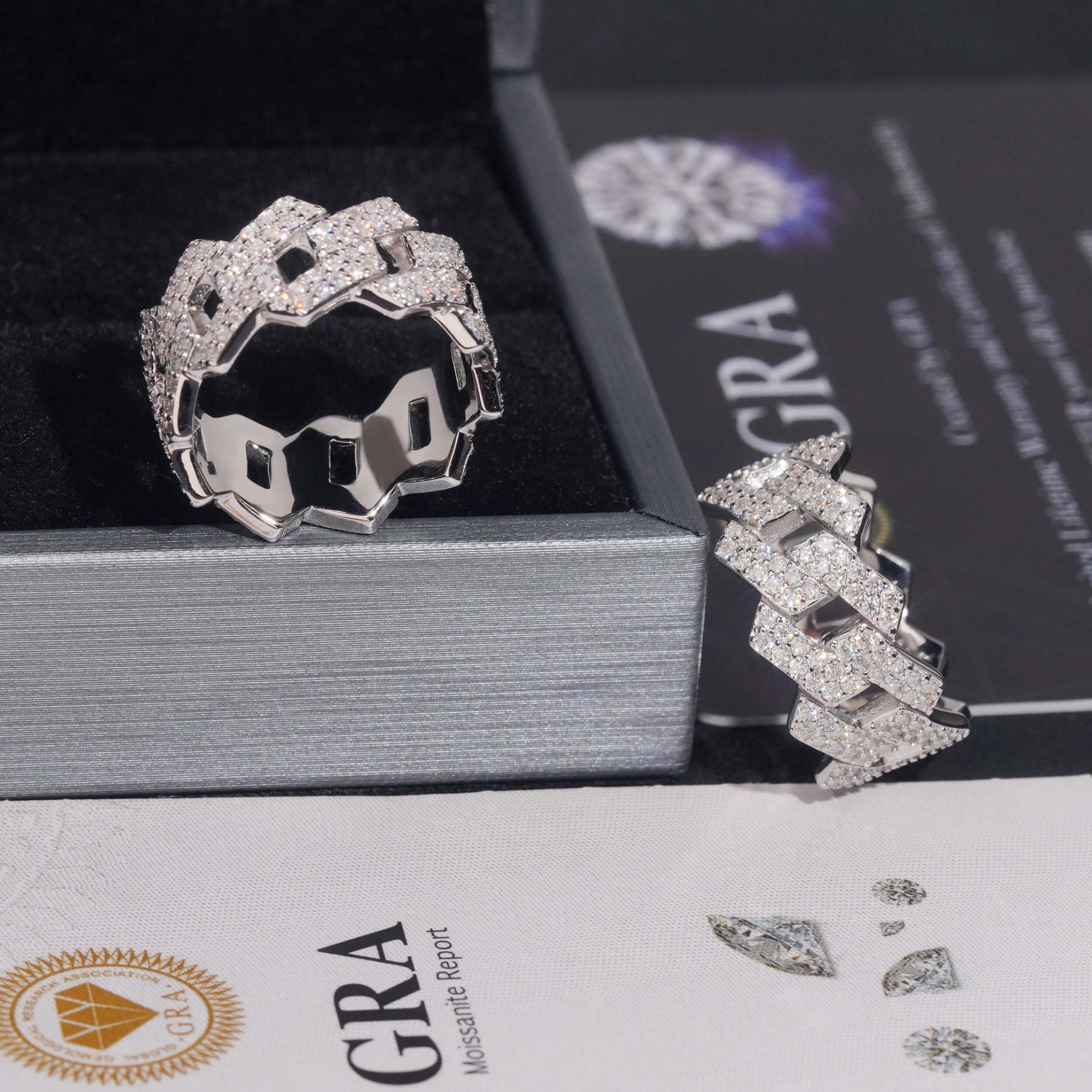 Iced Out Moissanite Cuban Ring in Luxurious 925 Silver