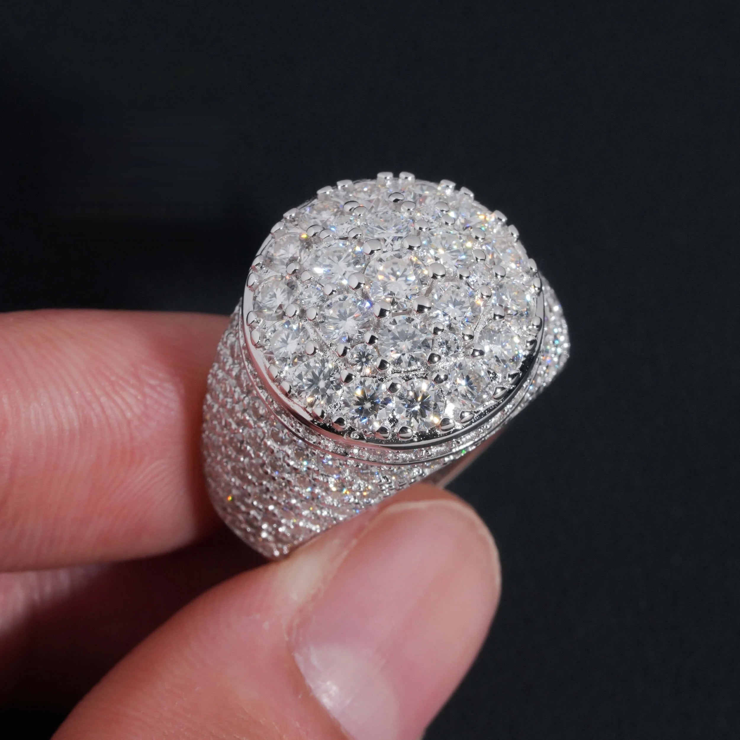 Iced Moissanite Men's Ring in Sterling Silver
