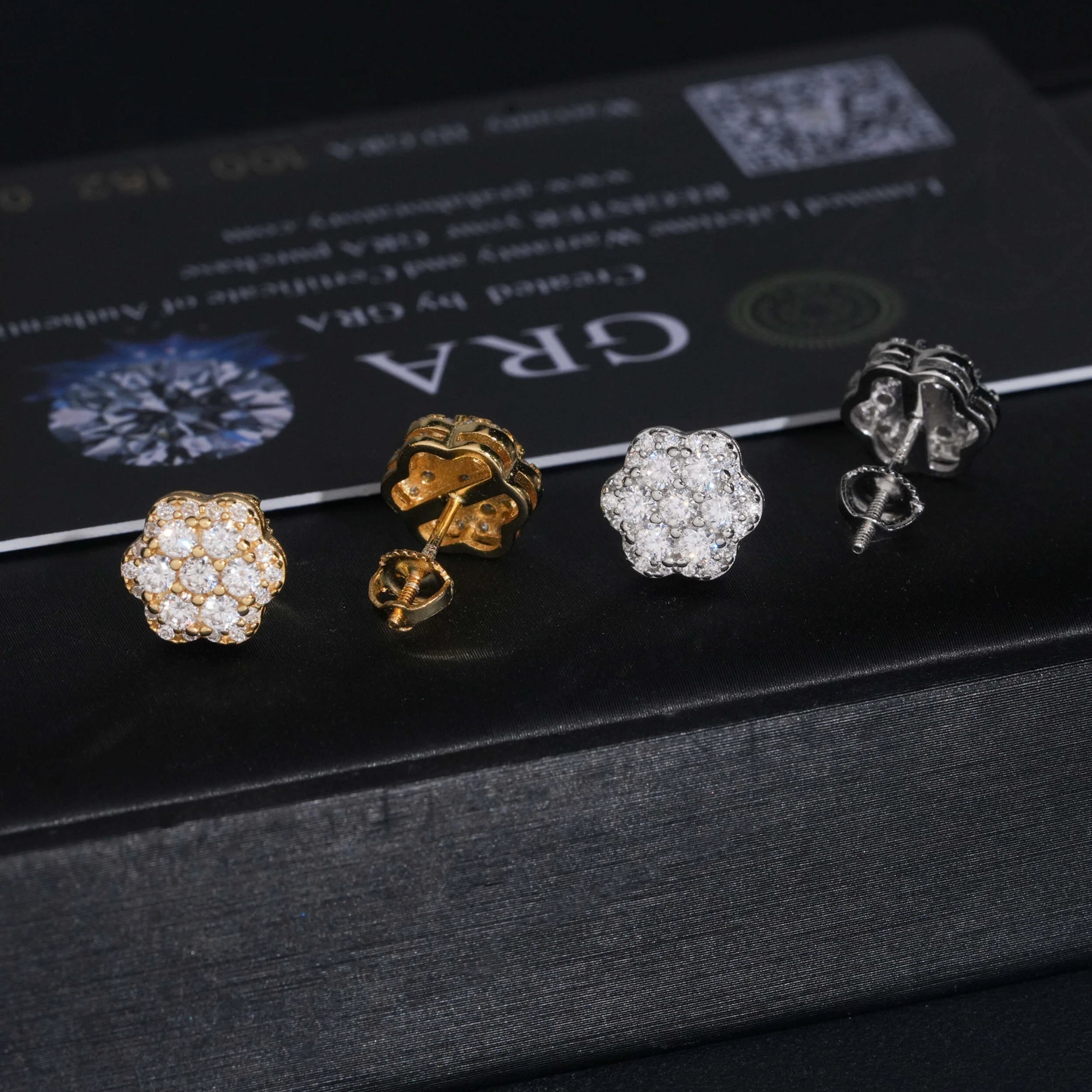 Elegant Moissanite Flower Cluster Stud Earrings in Gold-Plated Sterling Silver