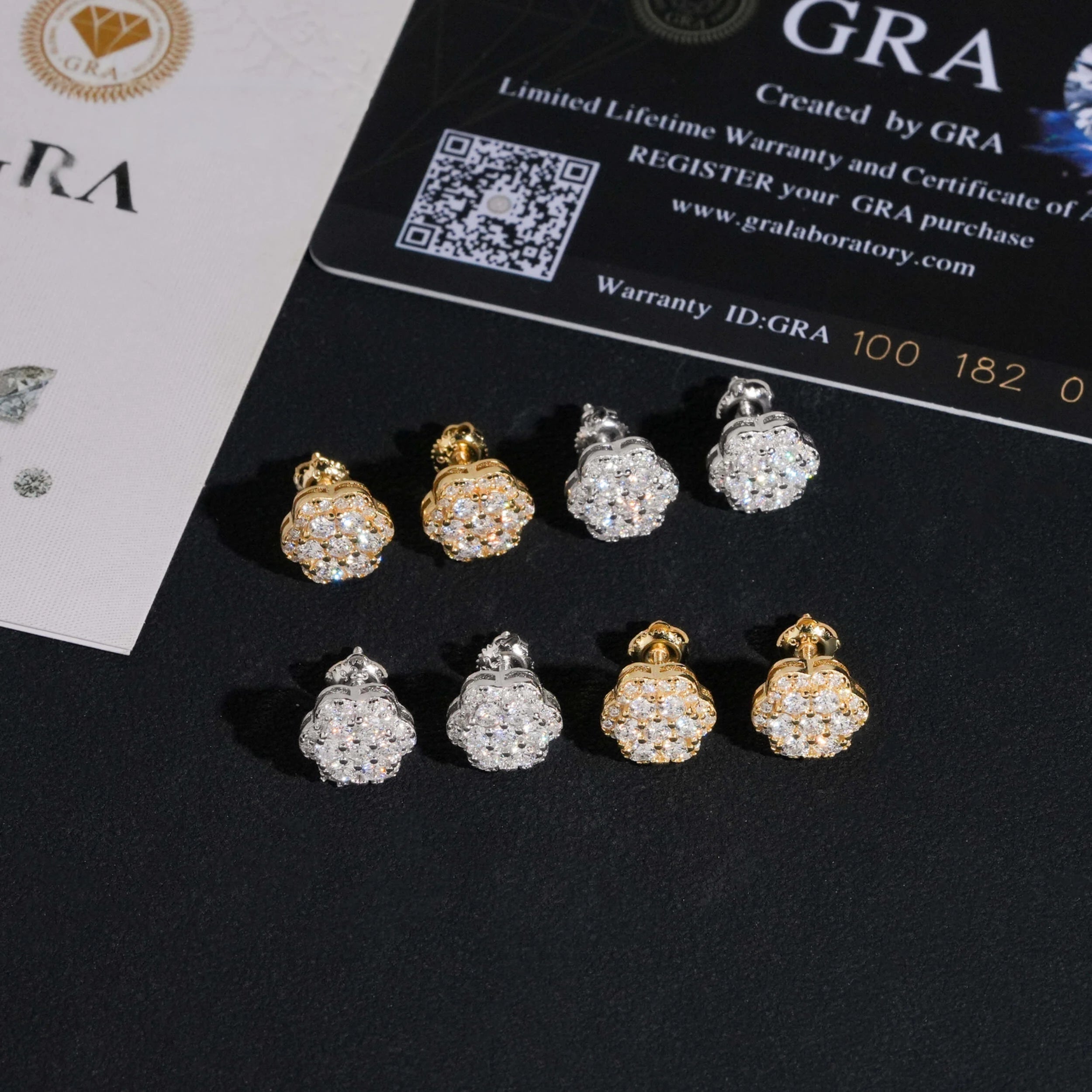 Elegant Moissanite Flower Cluster Stud Earrings in Gold-Plated Sterling Silver