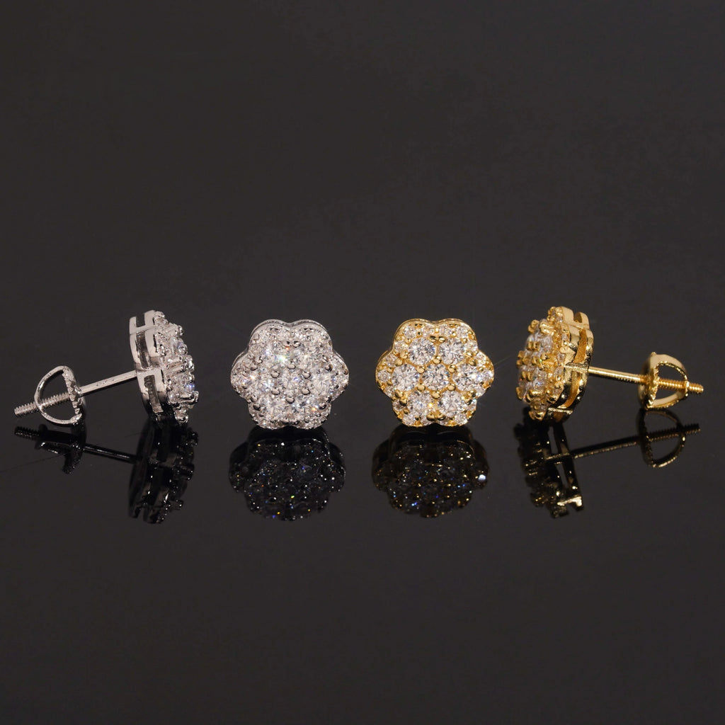 Elegant Moissanite Flower Cluster Stud Earrings in Gold-Plated Sterling Silver