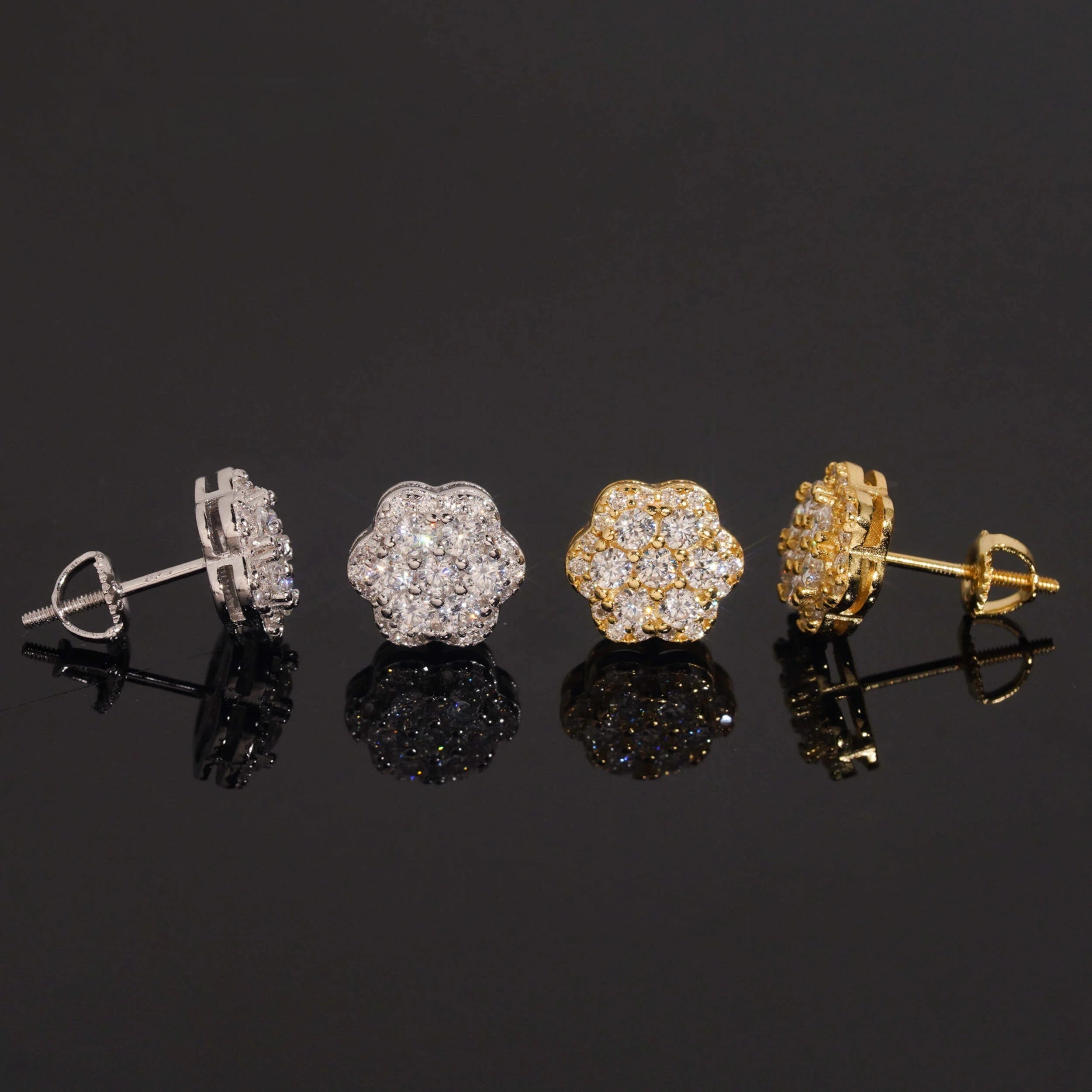 Elegant Moissanite Flower Cluster Stud Earrings in Gold-Plated Sterling Silver