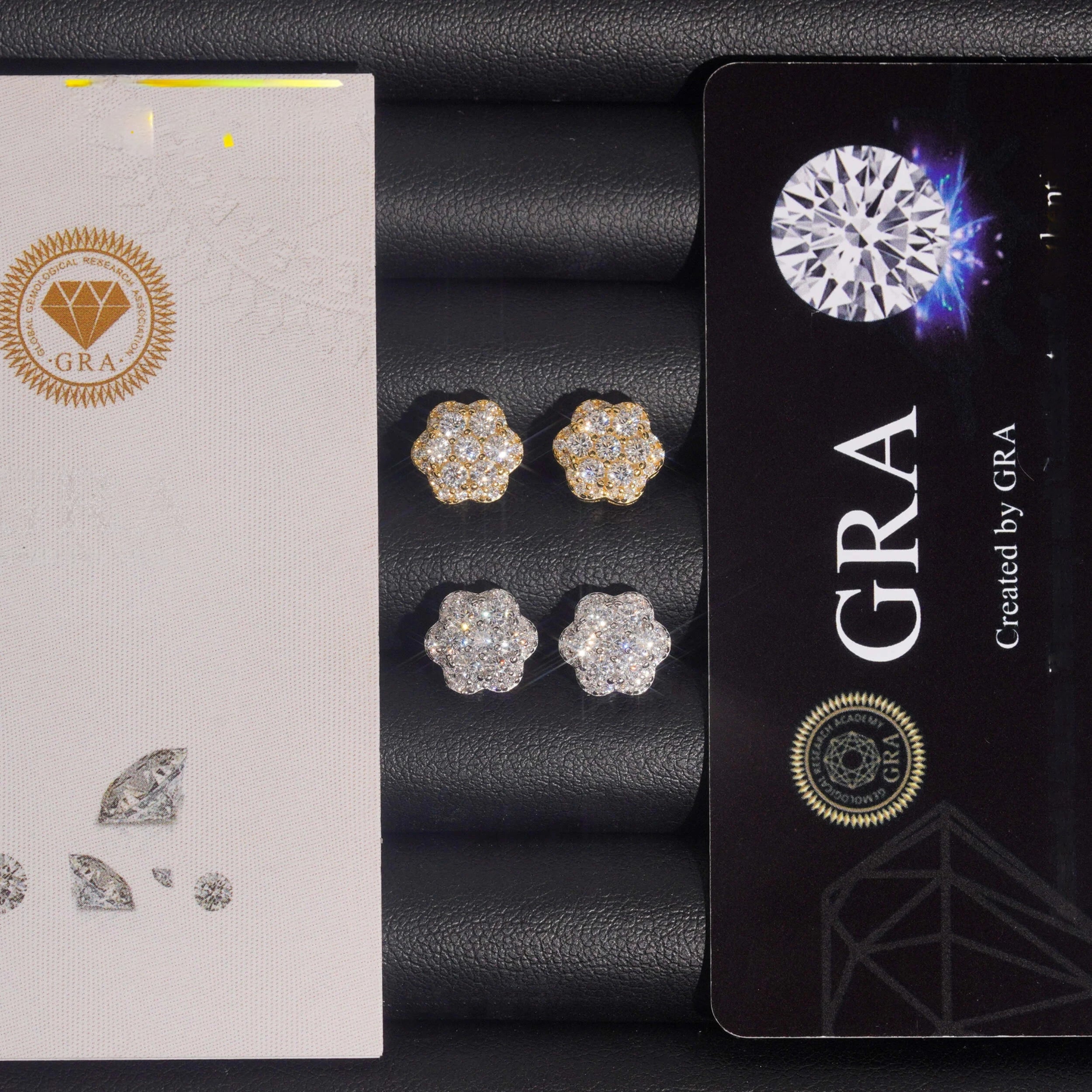 Elegant Moissanite Flower Cluster Stud Earrings in Gold-Plated Sterling Silver