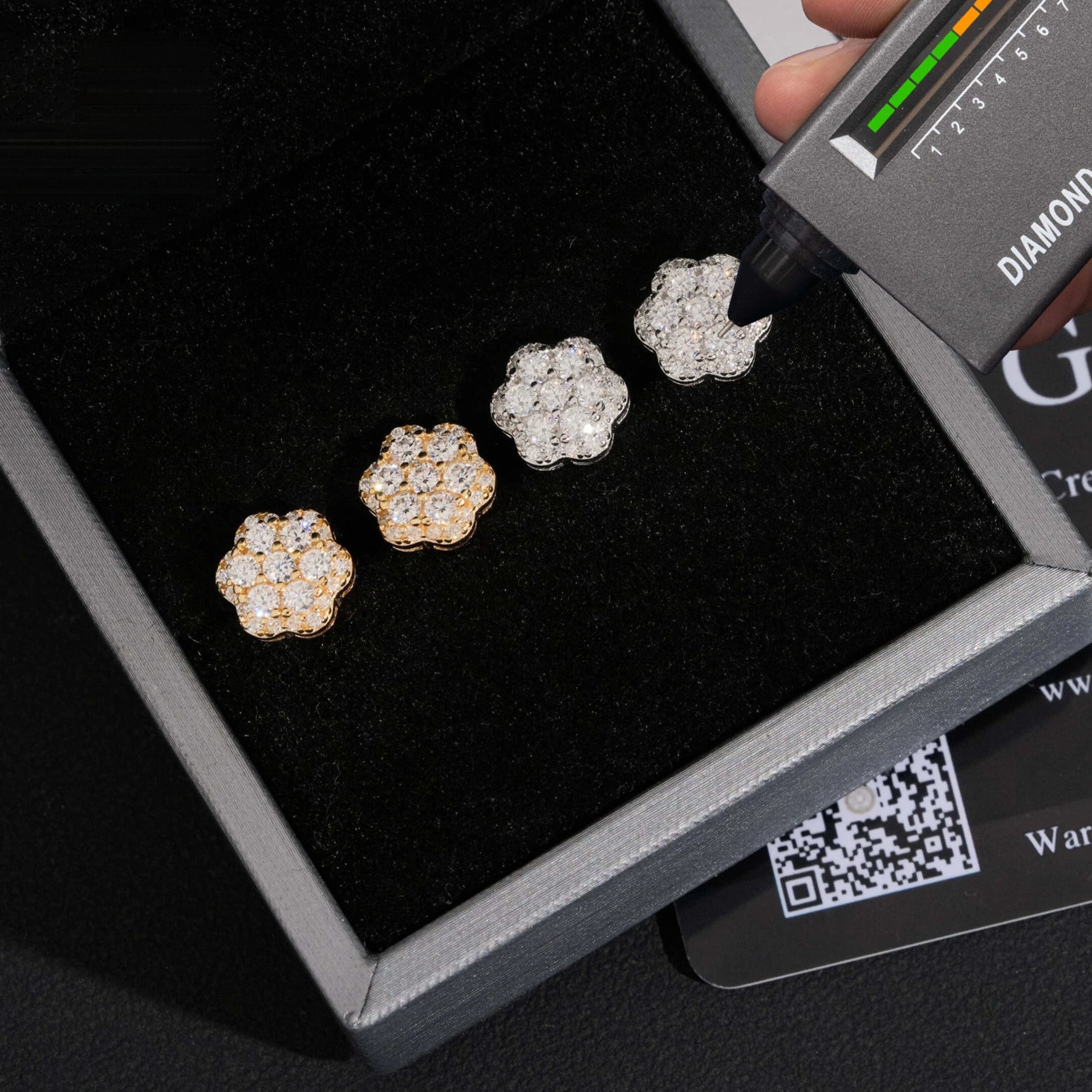Elegant Moissanite Flower Cluster Stud Earrings in Gold-Plated Sterling Silver