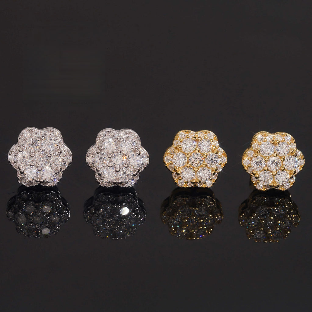 Elegant Moissanite Flower Cluster Stud Earrings in Gold-Plated Sterling Silver