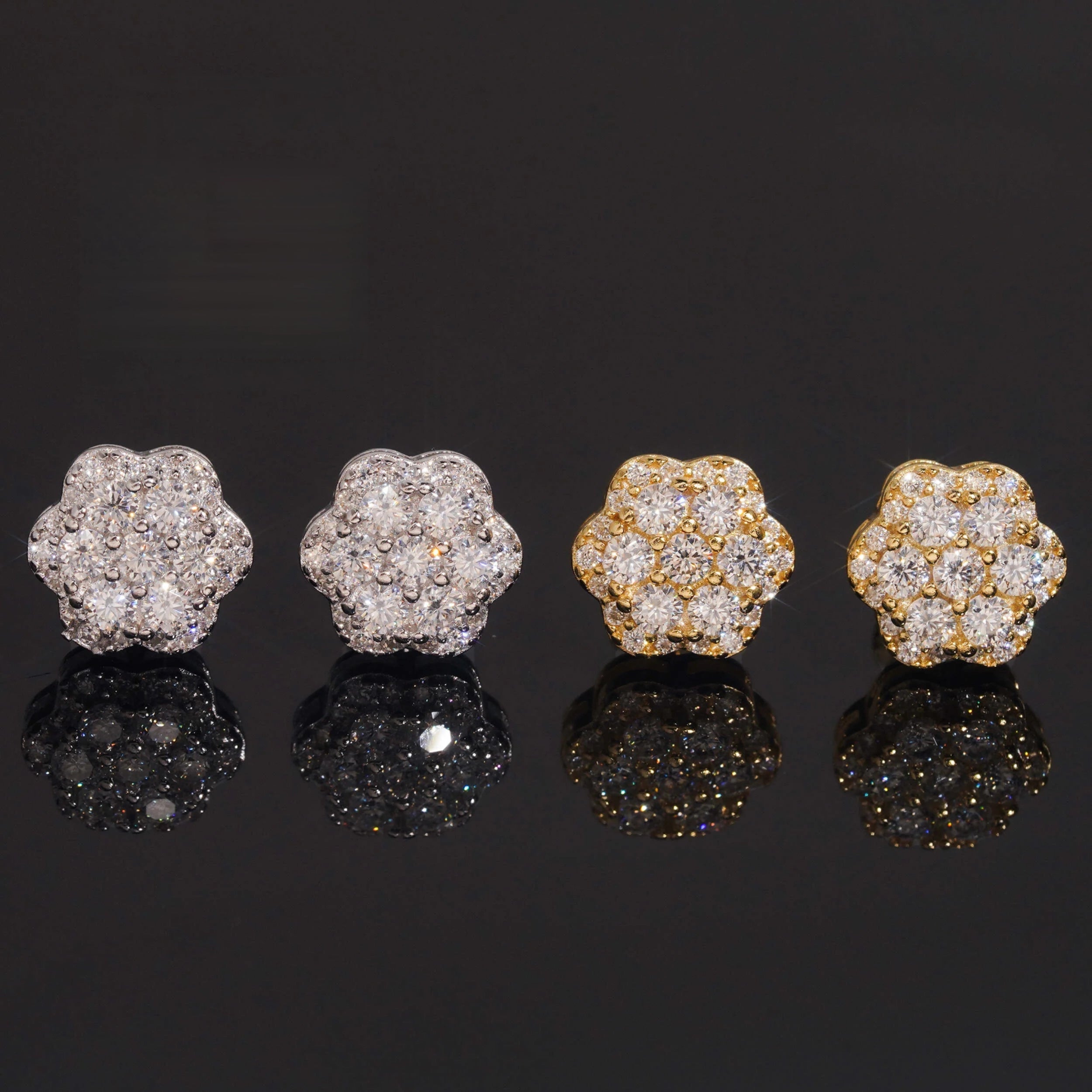 Elegant Moissanite Flower Cluster Stud Earrings in Gold-Plated Sterling Silver
