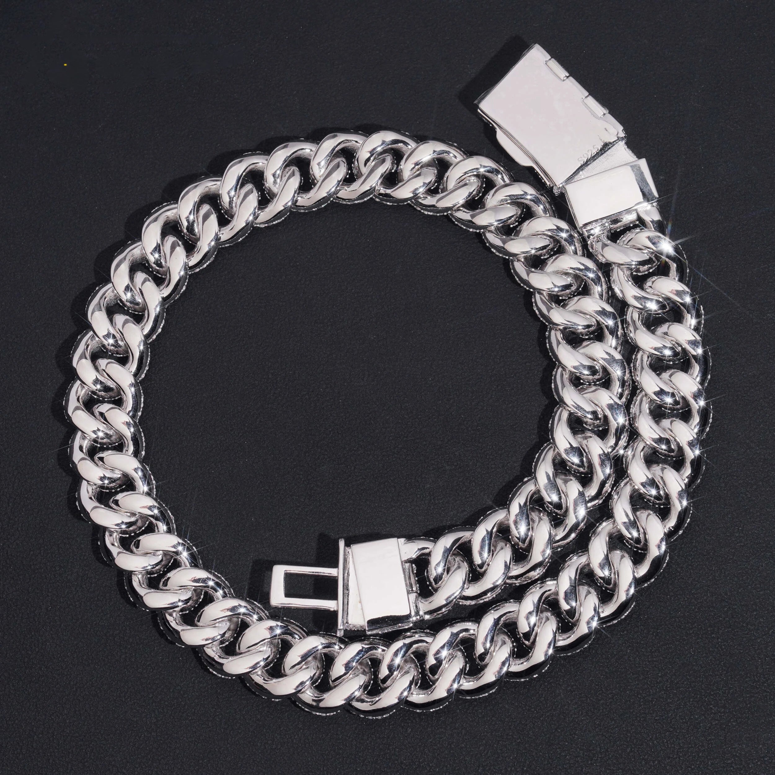 Iced Moissanite Cuban Link Chain in Solid Silver