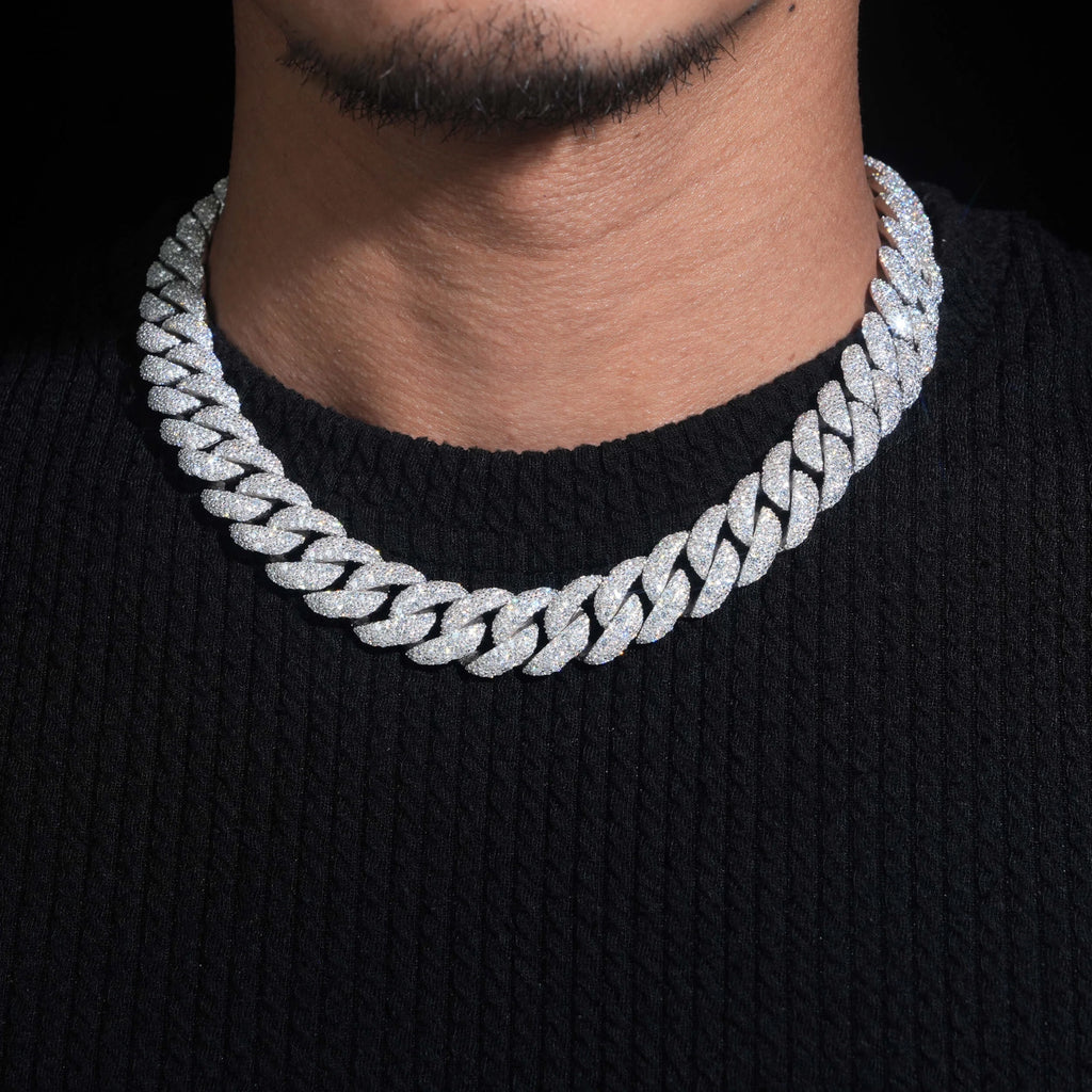 Iced Moissanite Cuban Link Chain in Solid Silver
