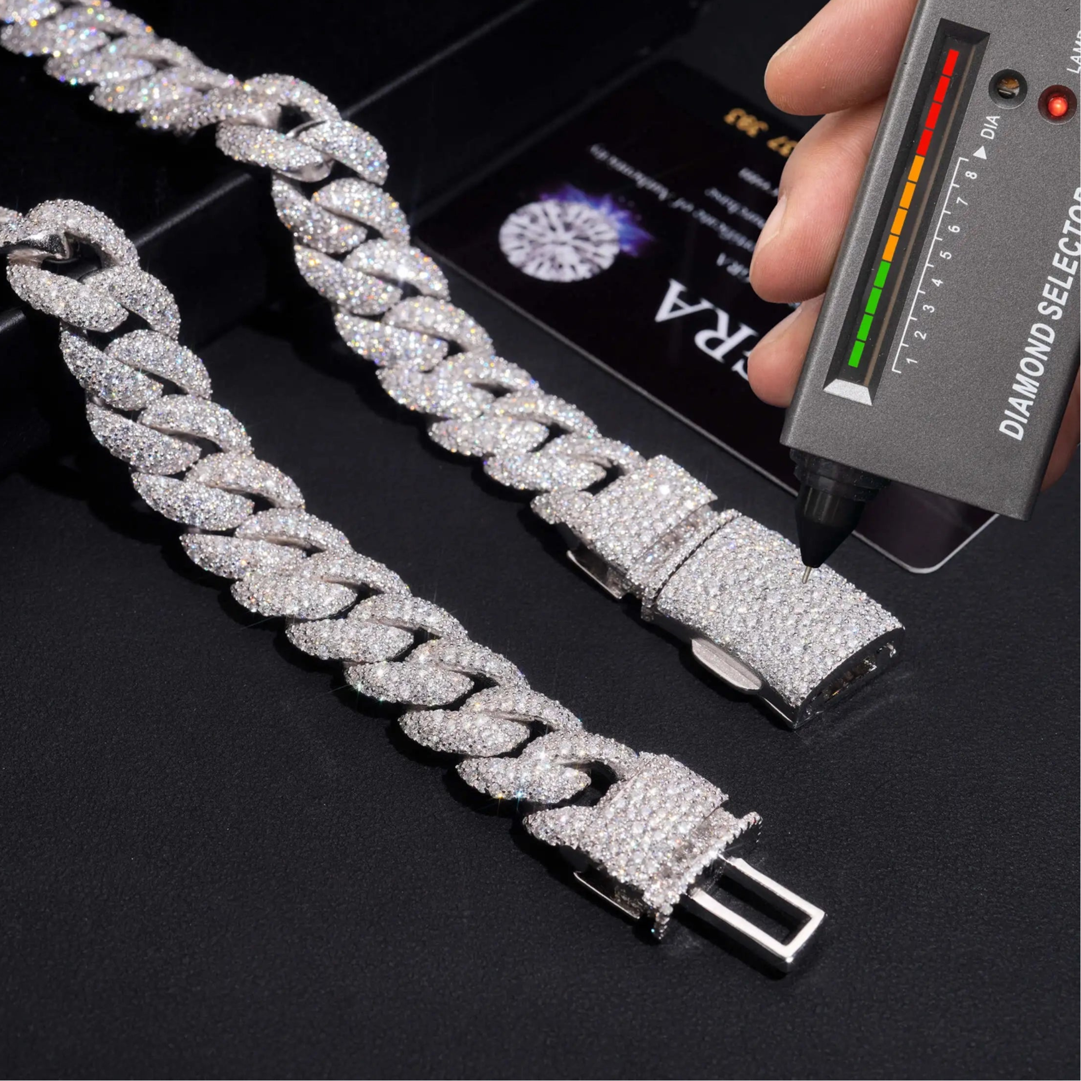 Iced Moissanite Cuban Link Chain in Solid Silver