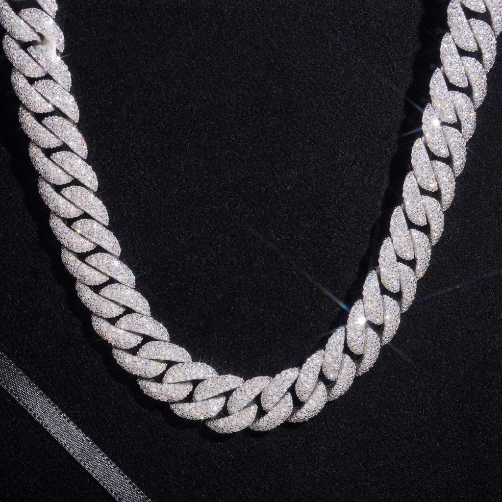 Iced Moissanite Cuban Link Chain in Solid Silver
