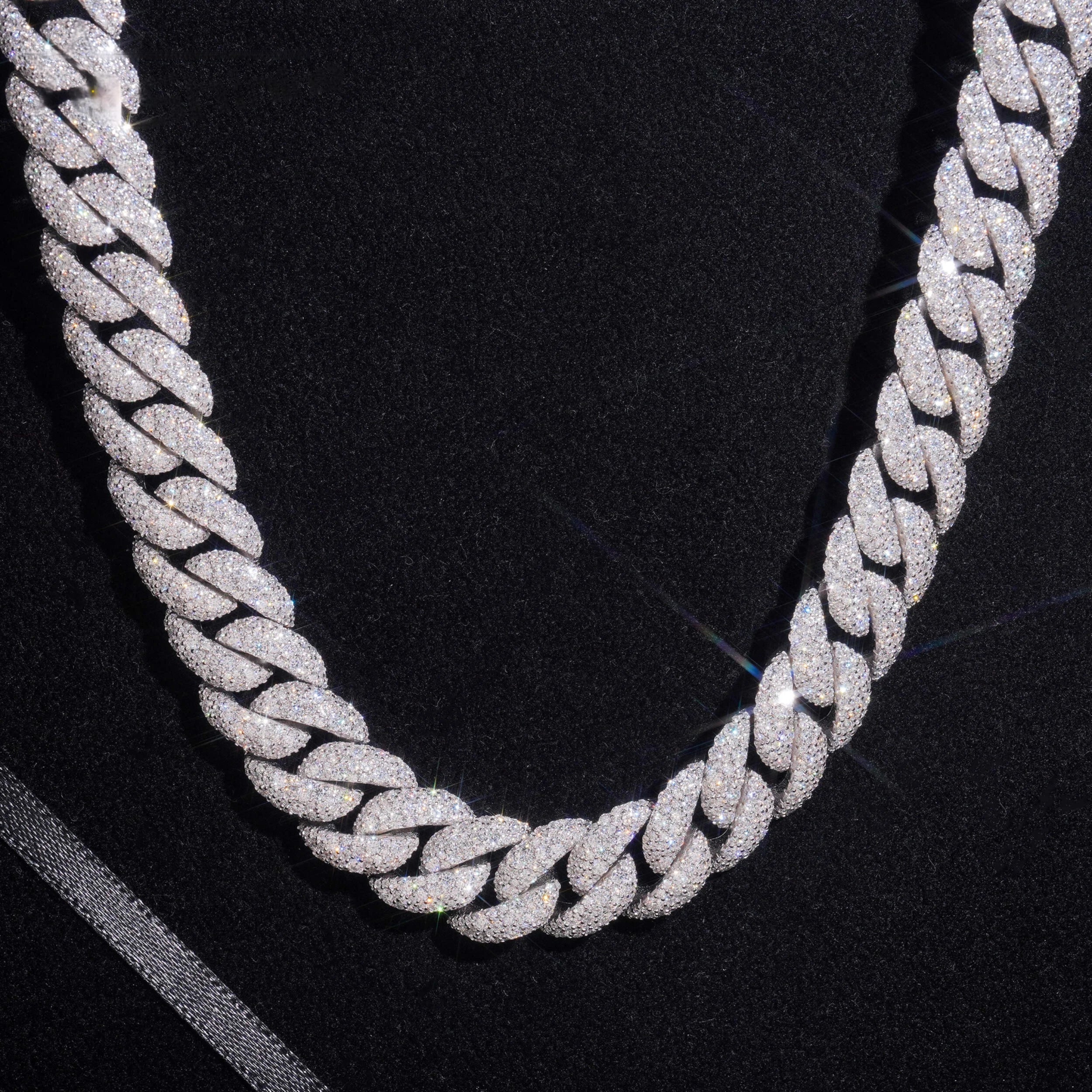 Iced Moissanite Cuban Link Chain in Solid Silver