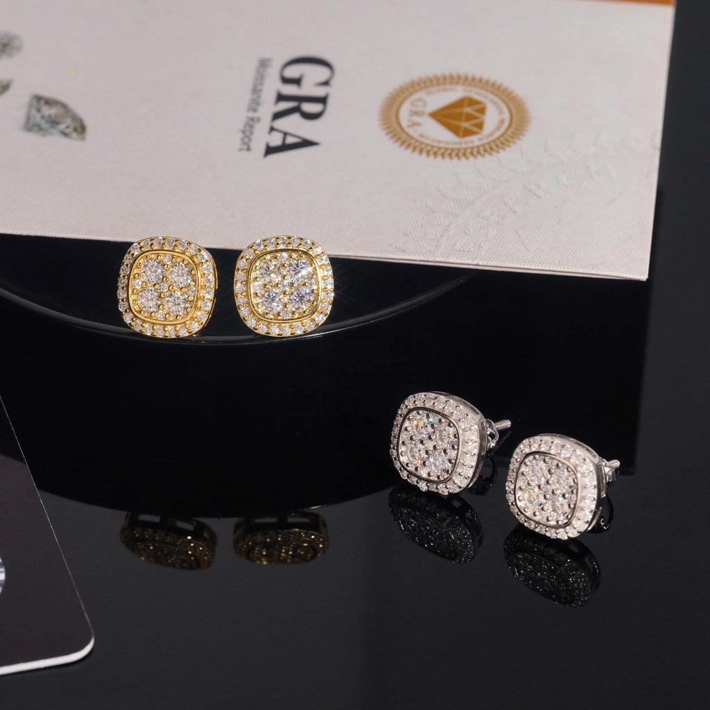 Iced Moissanite Hip Hop Earrings in 925 Silver