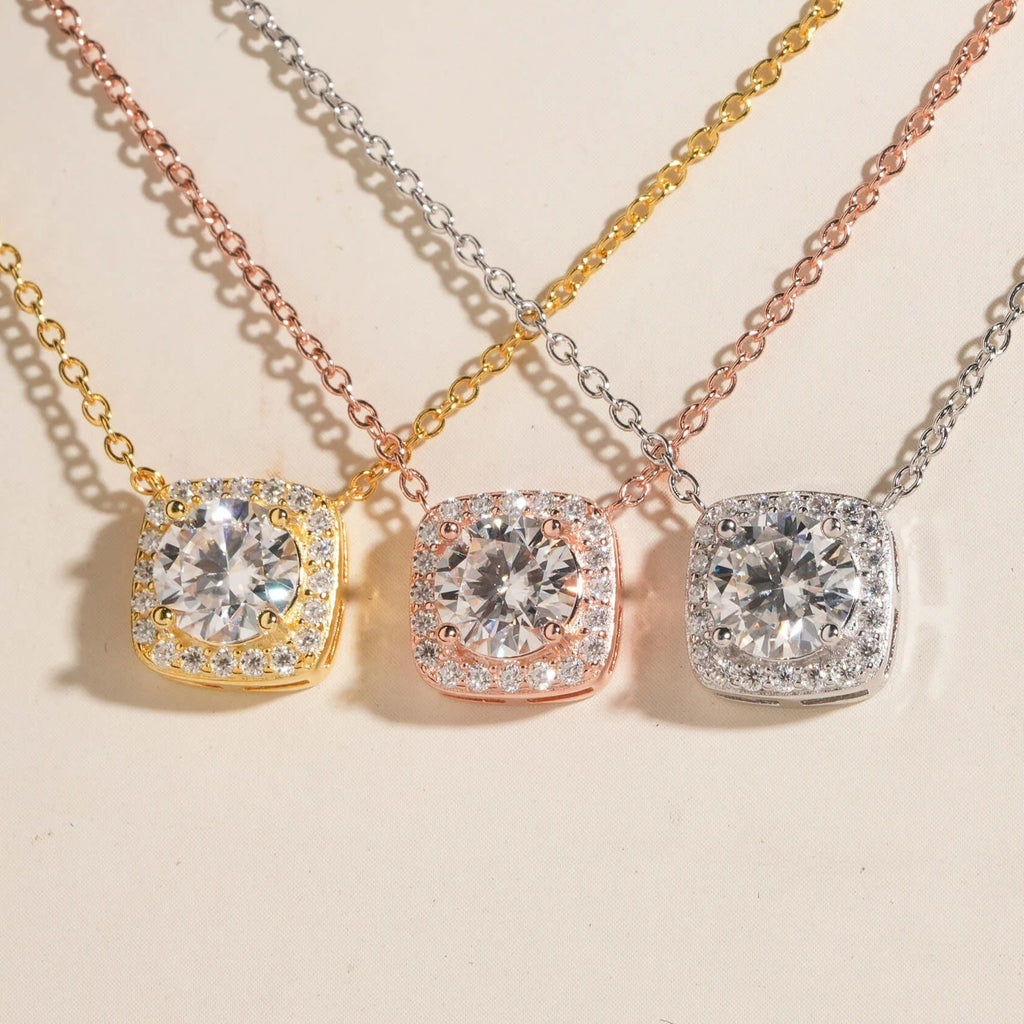 Elegant Halo Moissanite Pendant Necklace in Sterling Silver