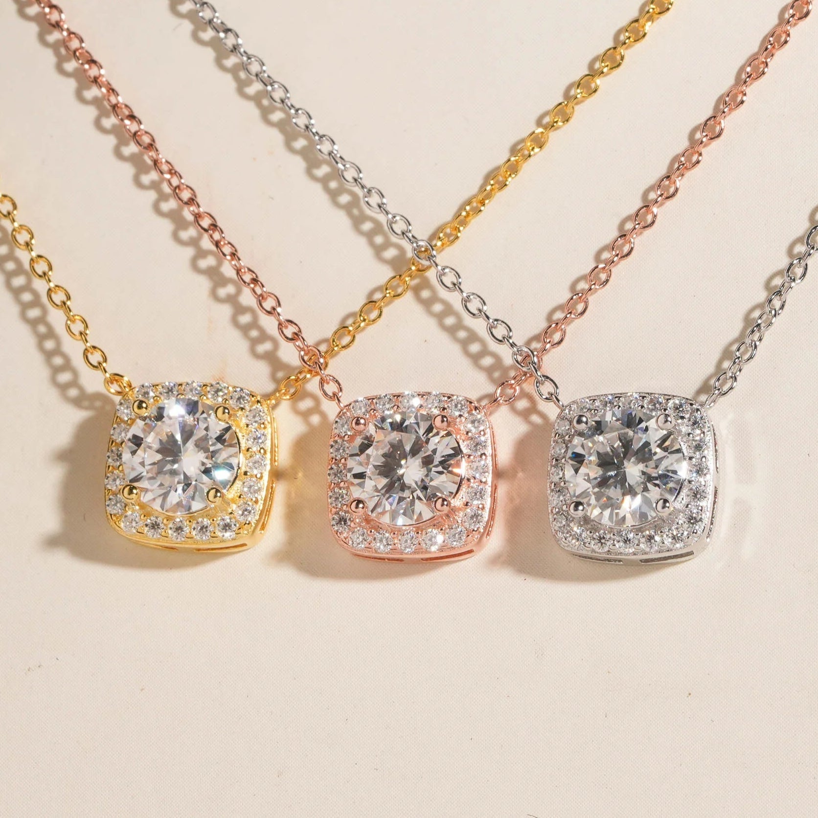 Elegant Halo Moissanite Pendant Necklace in Sterling Silver