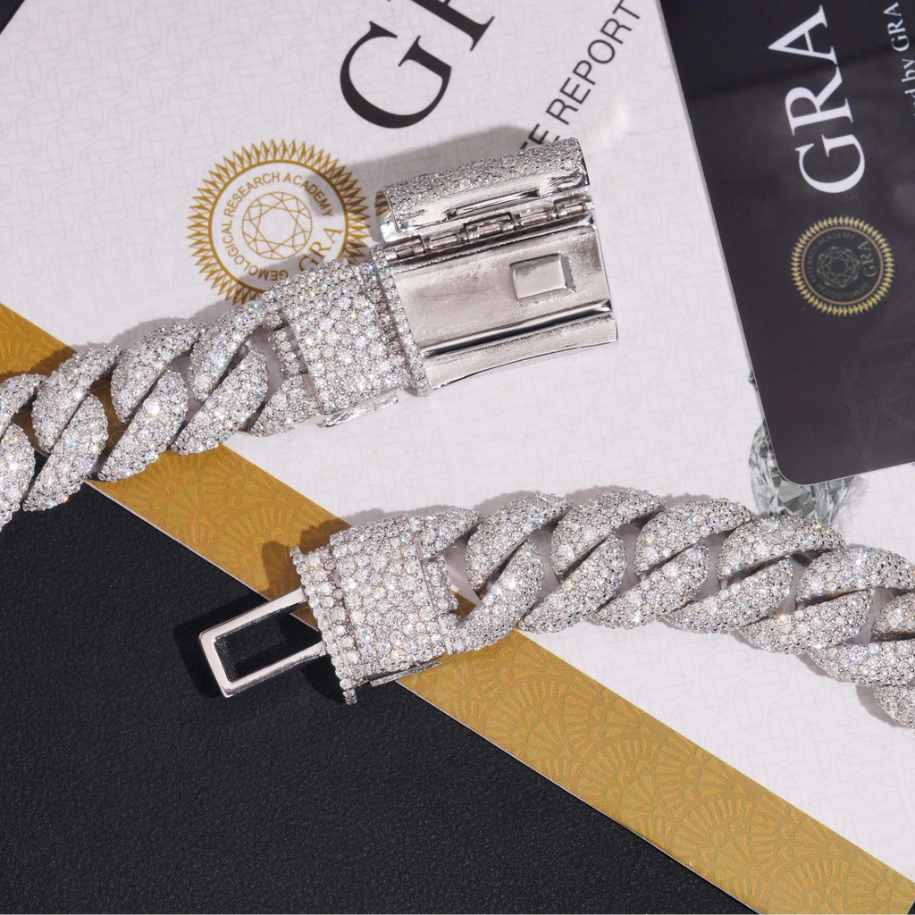 Iced Moissanite Cuban Link Chain in Solid Silver